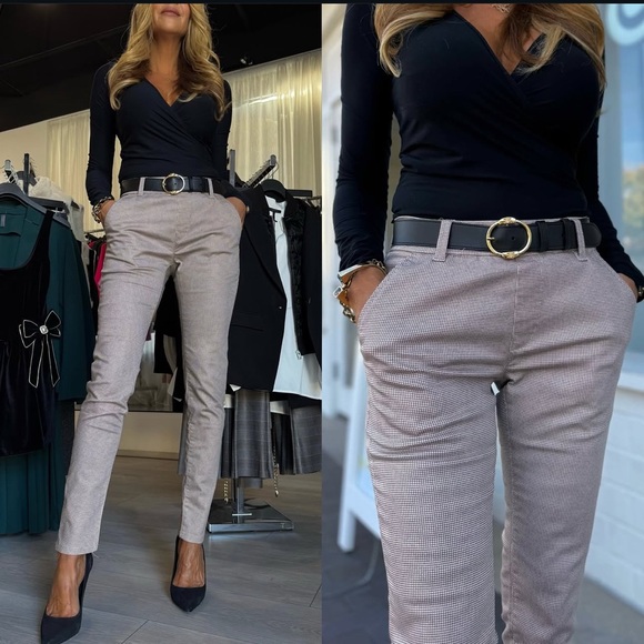 BEVY FLOG Women´s brown check plaid novel Straight Leg...
